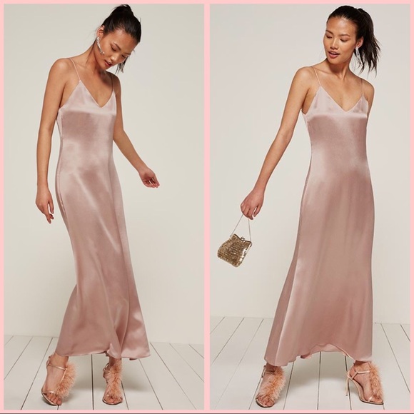 pink maxi slip dress